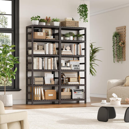 FOTOSOK 6-Tier Bamboo Shelf, Bamboo Bookcase with Adjustable Shelves, Free Standing Storage Shelf