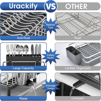 Stainless Steel Dish Drying Rack - Large Capcity 304 Grade Dish Drainer for Kitchen Counter with