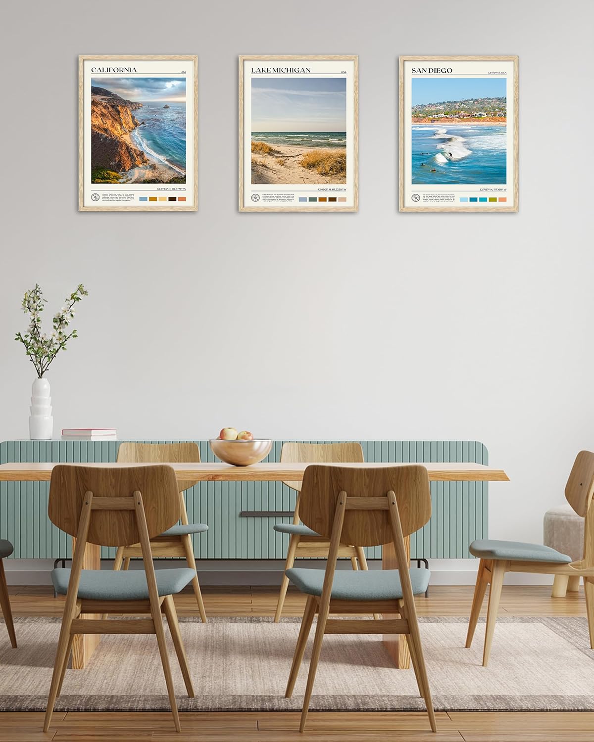 HesenDot Natural OAK Wood Coastal California Refers Framed Wall Art,12x16in Natural Seascape Canvas