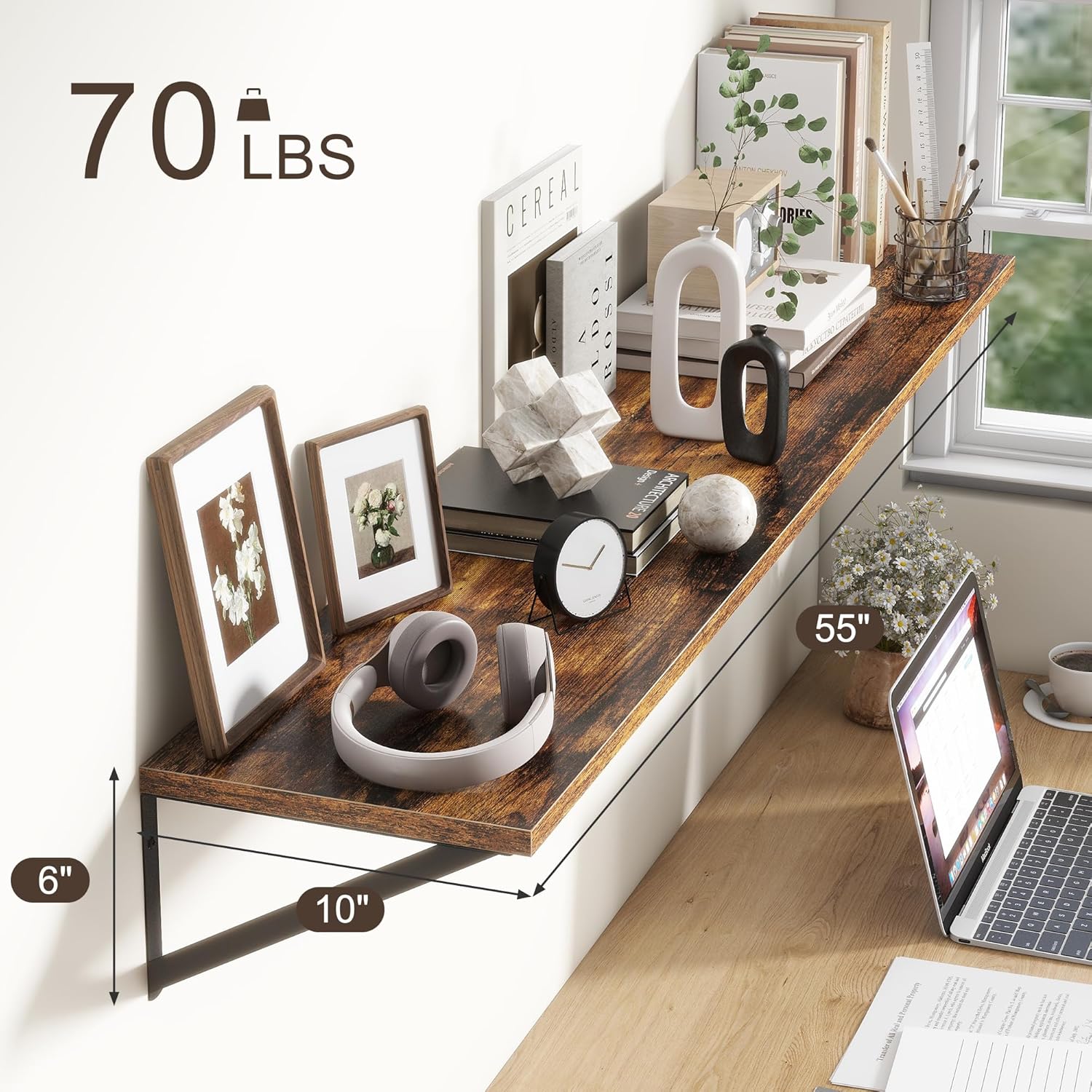 Floating Shelves 55 Inch Long, 10" Deep Floating Shelves, Wall Shelves 55 x 10, Set of 2, Wide