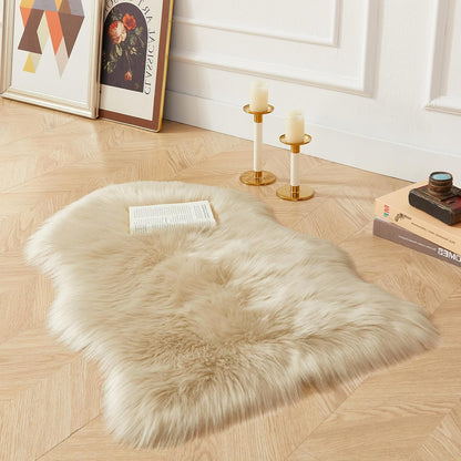 AMTOVO Faux Fur Rug, Beige Small Area Rug, Fluffy Sheepskin Rug, Fuzzy Ultra Soft 2 x 3 ft Shag