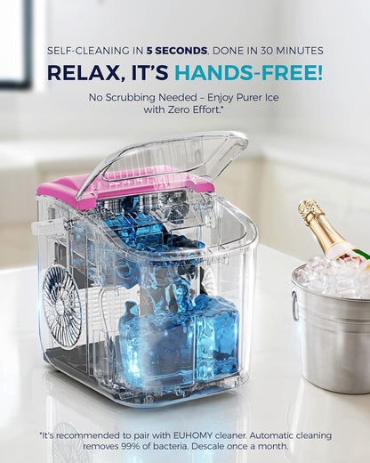 EUHOMY Countertop Ice Maker Machine with Handle, 26lbs in 24Hrs, 9 Ice Cubes Ready in 6 Mins