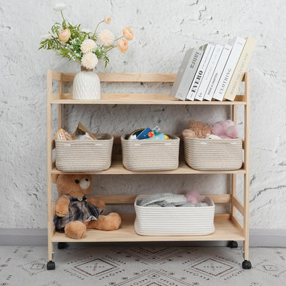Small Woven Storage Baskets 12“X8”X5“ Decorative Rope Bins for Organizing Shelves, Closets, and