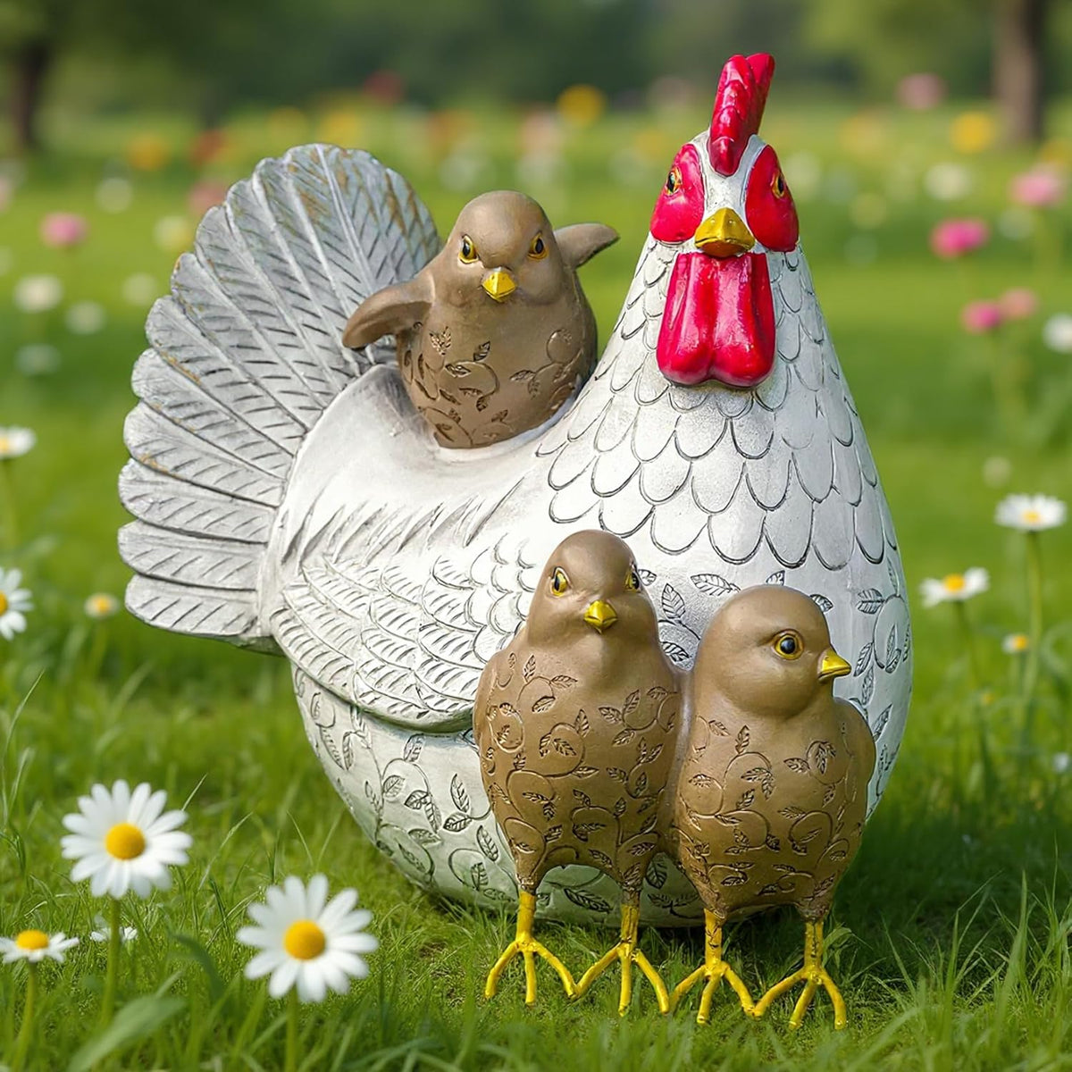 Elenon Chicken Outdoor Garden Statue Decorative, Adorable Flower Bed Rooster Outdoor Statue, Funny