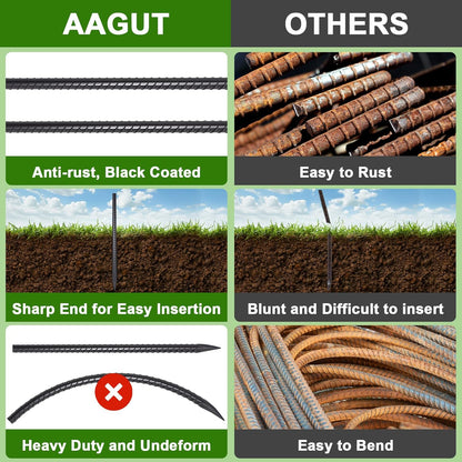 AAGUT Rebar Stakes 24 Inch 10 Pcs Landscape Timber Spikes 1/2", Heavy Duty Straight Garden Plant