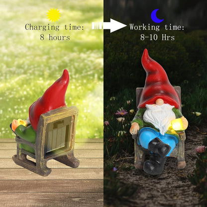 Garden Gnome Statue Solar Light Miniature Outdoor Decor Gnome Figurine for Outdoor Indoor Home Lawn