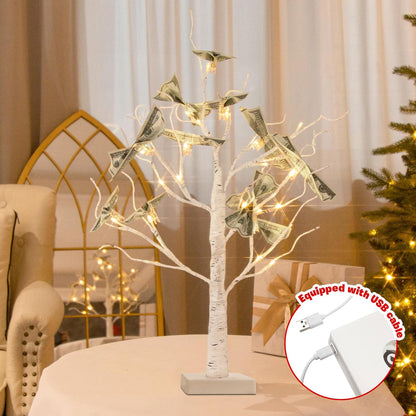 PEIDUO Money Tree, 22 Inch Gift Card Tree Holder with 6 Clips and 6 Greeting Cards, 24 Warm White