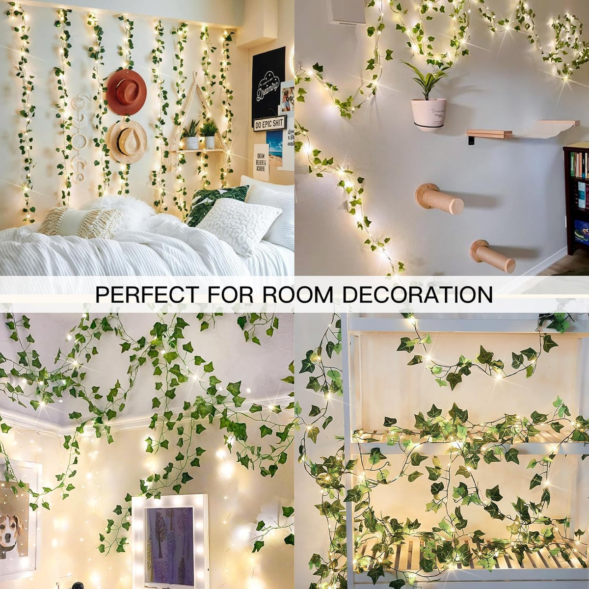 suddus Vine with Fairy Lights Plug in, 33ft 100 LED Ivy String Lights Connectable with Remote, Leaf