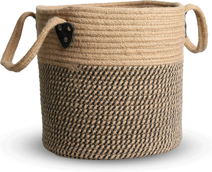 Jute Rope Basket - 10"x10" Woven Plant Pot Holder with Handles, Boho Indoor/Outdoor Planter Cover