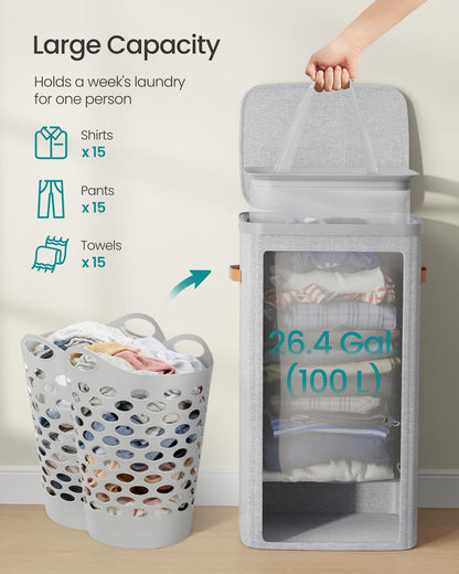 SONGMICS Laundry Basket, 26.4 Gal. Laundry Hamper, Easy Assembly, with Lid and Handles, Removable