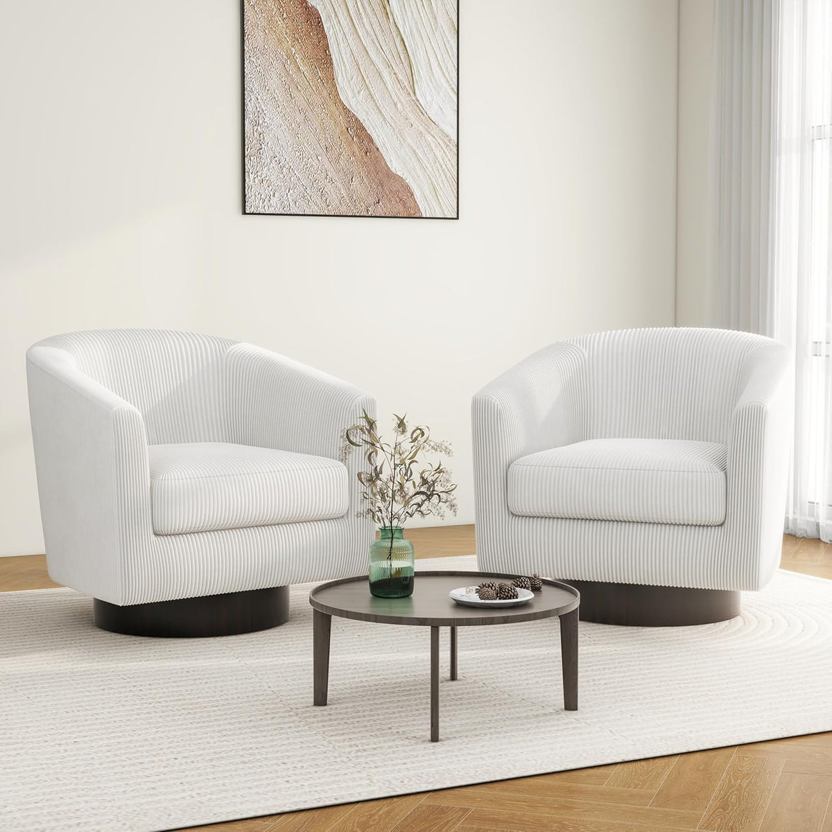 Swivel Barrel Accent Chair, Modern Round Corduroy Fabric Arm Chair for Living Room, Bedroom, Comfy