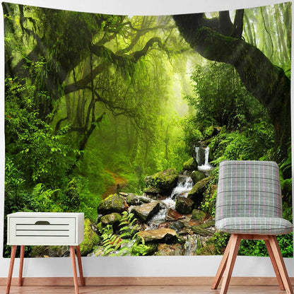Llamazing Forest Tapestry - Green Creek, 60''L51''W - Magic Landscape for Living Room & Bedroom