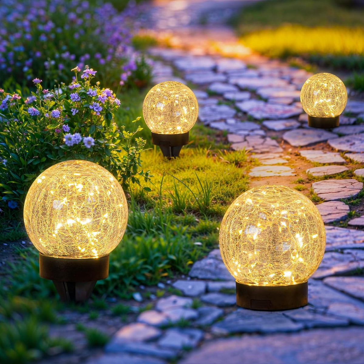 Beautyard Solar Globe Lights Outdoor USB Charged Garden Decor 3.94" Diameter 30LED 1000mAh Solar