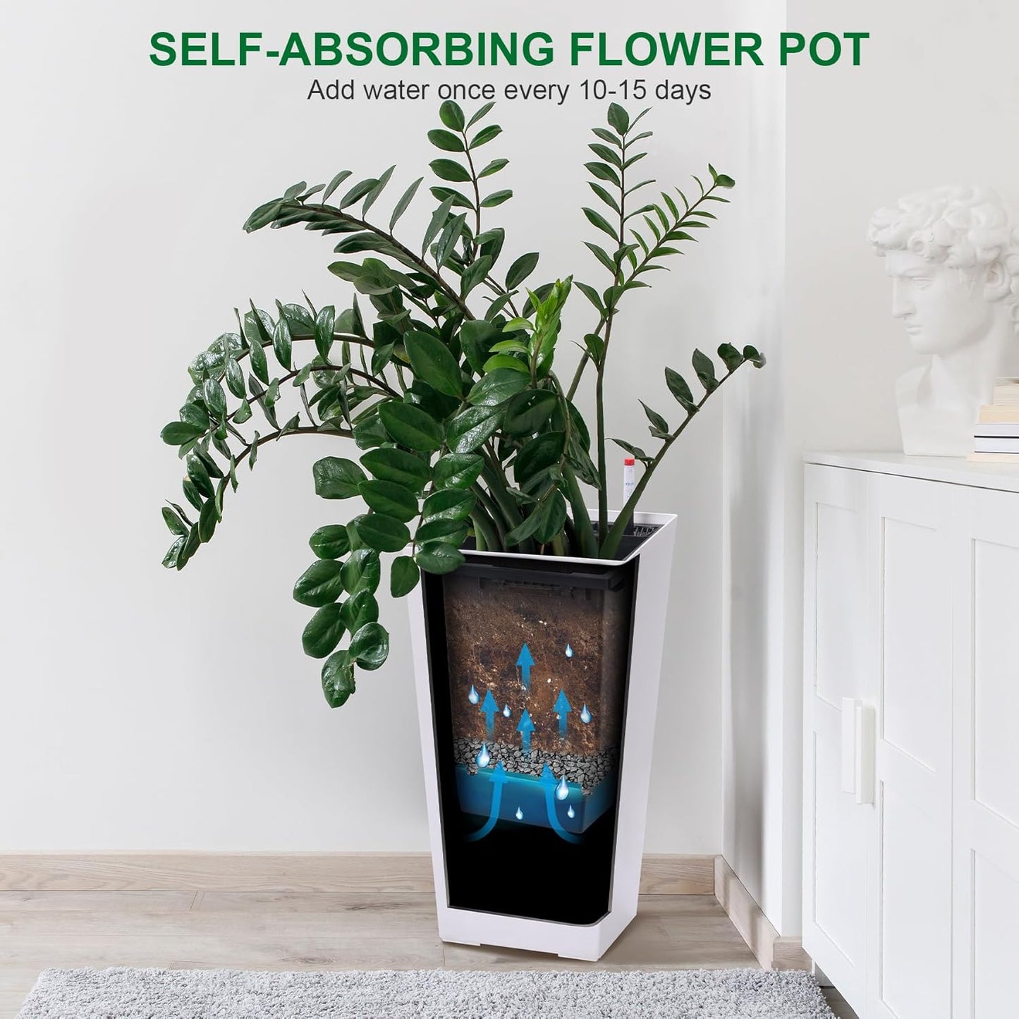 22.5" Tall Planters Set of 2, Outdoor＆Indoor Black Planter Pots, High Front Porch Planter Pots with