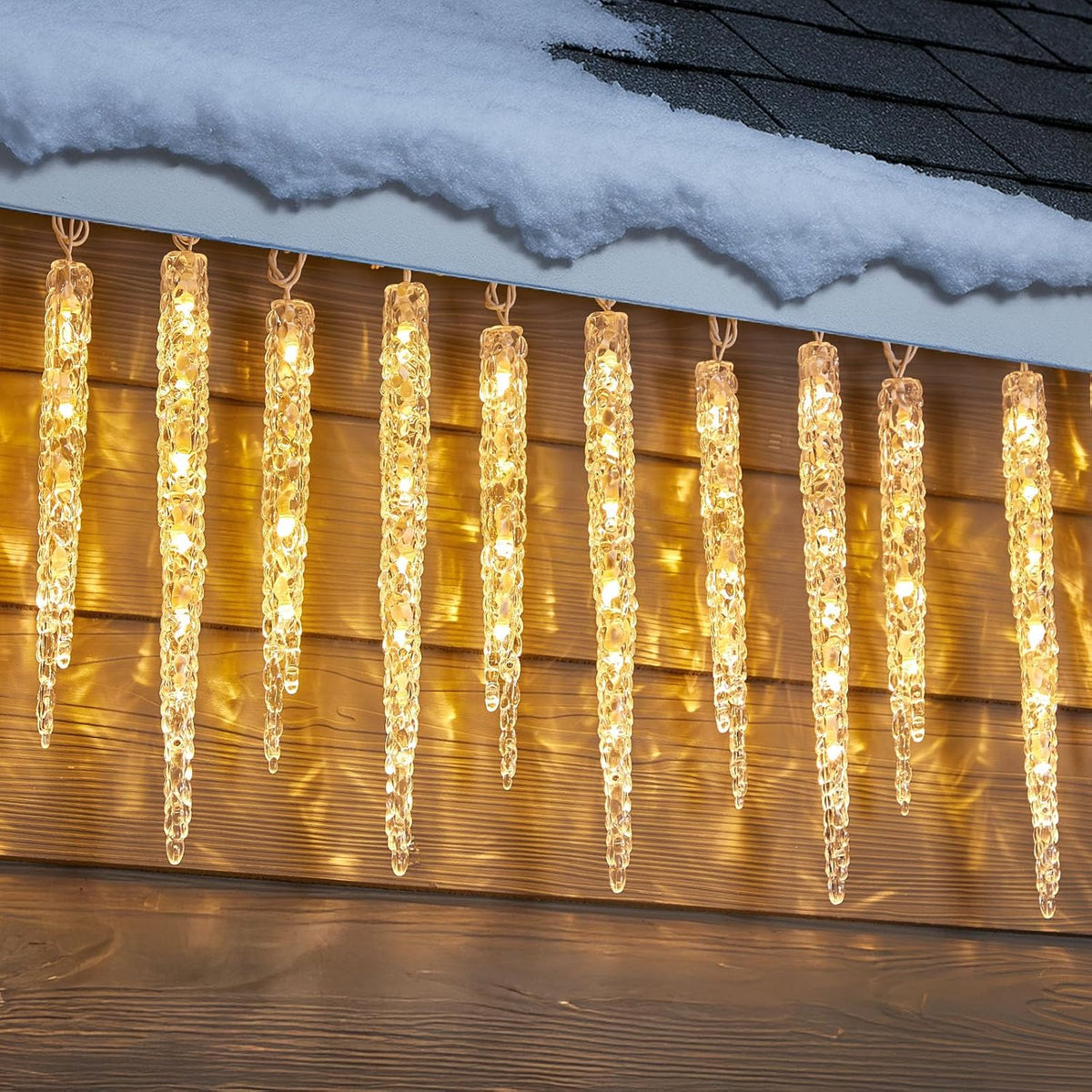 Minetom Icicle Lights Outdoor with Clips, 2 Pack Total 40ft 200 LED 40 Tubes Twinkling Ice Shape