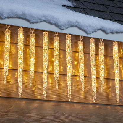 Minetom Icicle Lights Outdoor with Clips, 2 Pack Total 40ft 200 LED 40 Tubes Twinkling Ice Shape