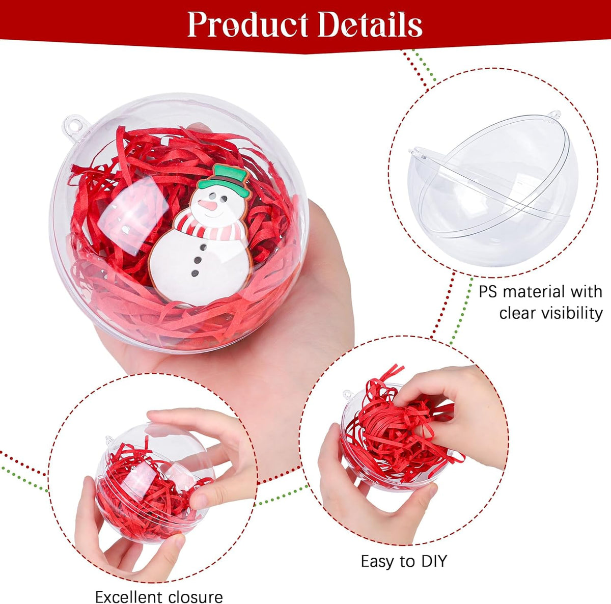 ANVAVO 25 Pieces 10 cm Christmas Clear Plastic Fillable Ball Ornaments DIY Craft Transparent