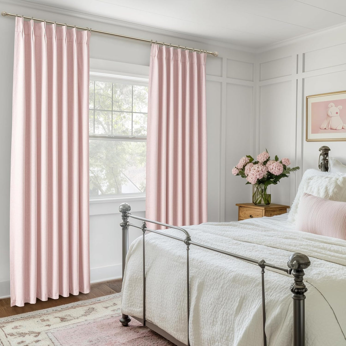 Pink Blackout Thick Linen Drapes 108 Inches Long 2 Panels Set for Bedroom, Extra Long Pinch Pleated