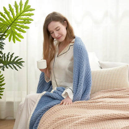 Snuggle Sac Blue Waffle Throw Blanket for Couch Bed Sofa 60x80 inches, Reversible Blue Blanket