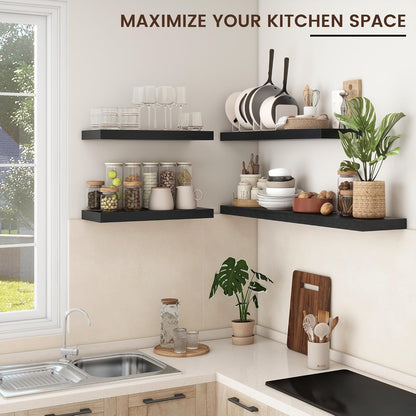 Floating Shelves - 2 Large Wall Mounted Shelves with Invisible Brackets, Long Wood Floating Wall