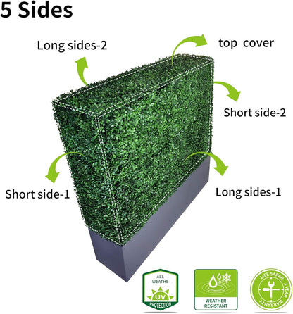 AGPL Upgraded Artificial Boxwood Hedge Wall with Dark Gray Stainless Steel Planter (96" Height 48"