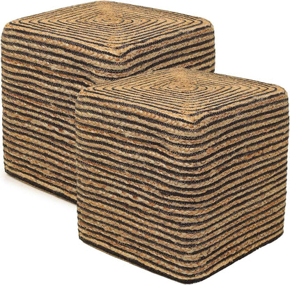 REDEARTH · Cube Pouf Foot Stool Ottoman - Jute Braided Pouffe Poof Accent Sitting Footrest for The