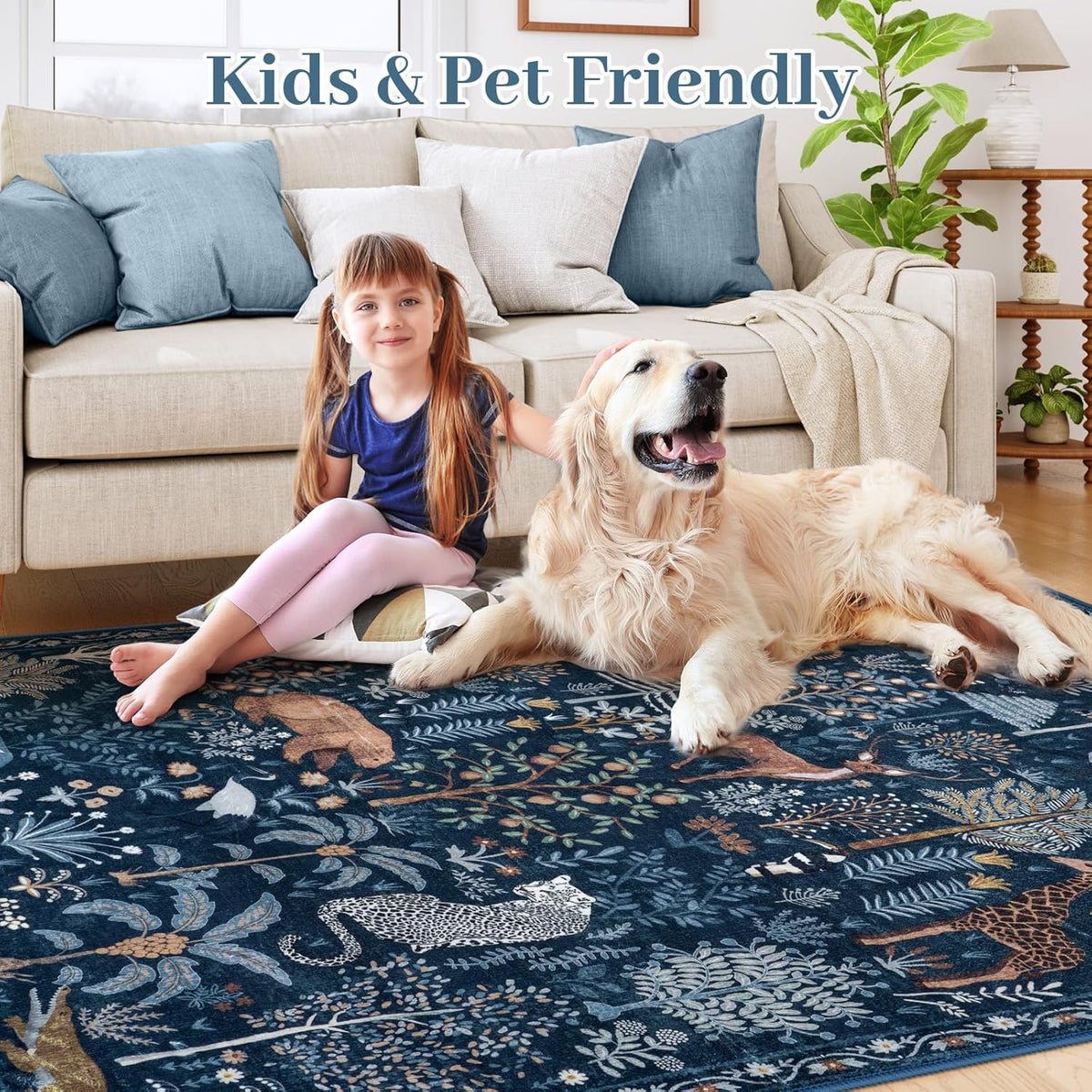 OJIA Jungle Print Rugs for Living Room 8x10 Washable Area Rugs for Bedroom, Modern Non-Slip