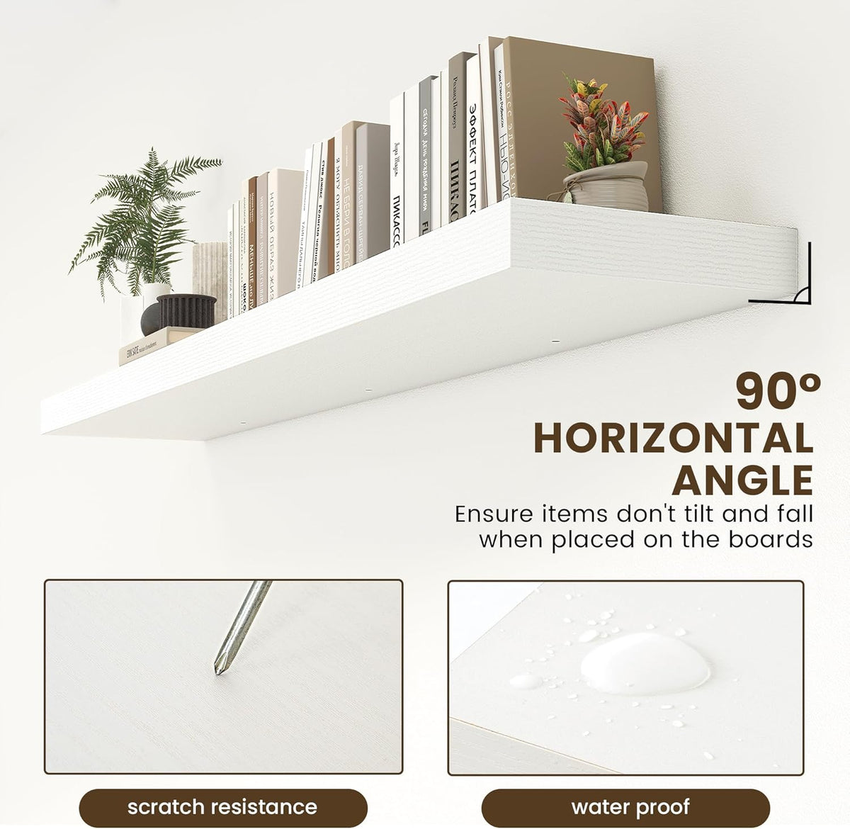 White Floating Shelves for Wall - 72 Inch Wide x 12 Inch Deep Wall Shelves Set of 1 - Rustic White