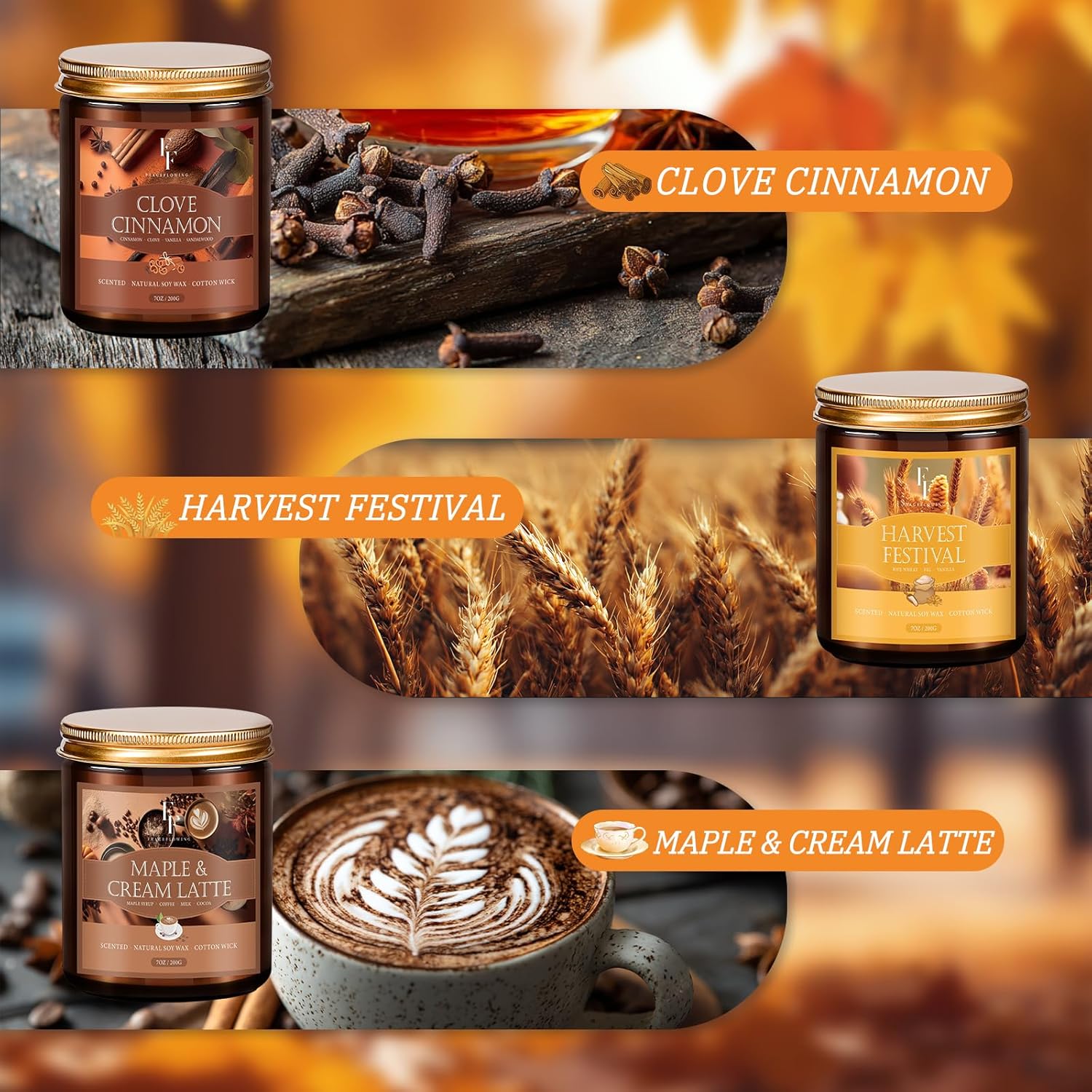 Fall Candles Set, 6 Pack Candles for Home Scented Natural Soy Wax, Autumn Gifts Set for Women Men
