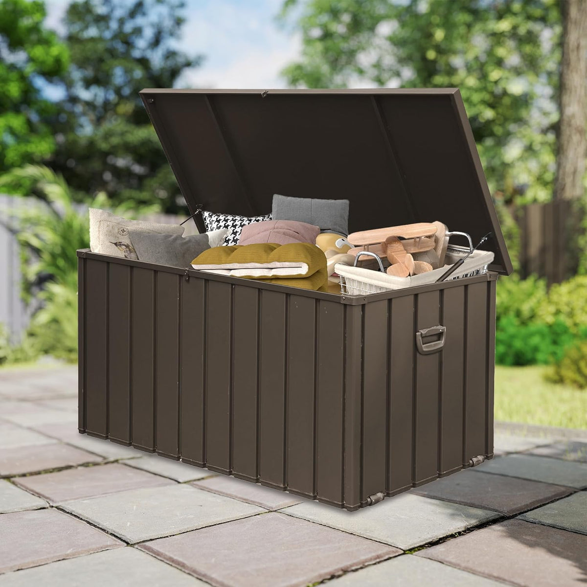 Domi Deck Box 190 Gallon, Waterproof Lockable Steel Outdoor Storage Container for Outside Cushions
