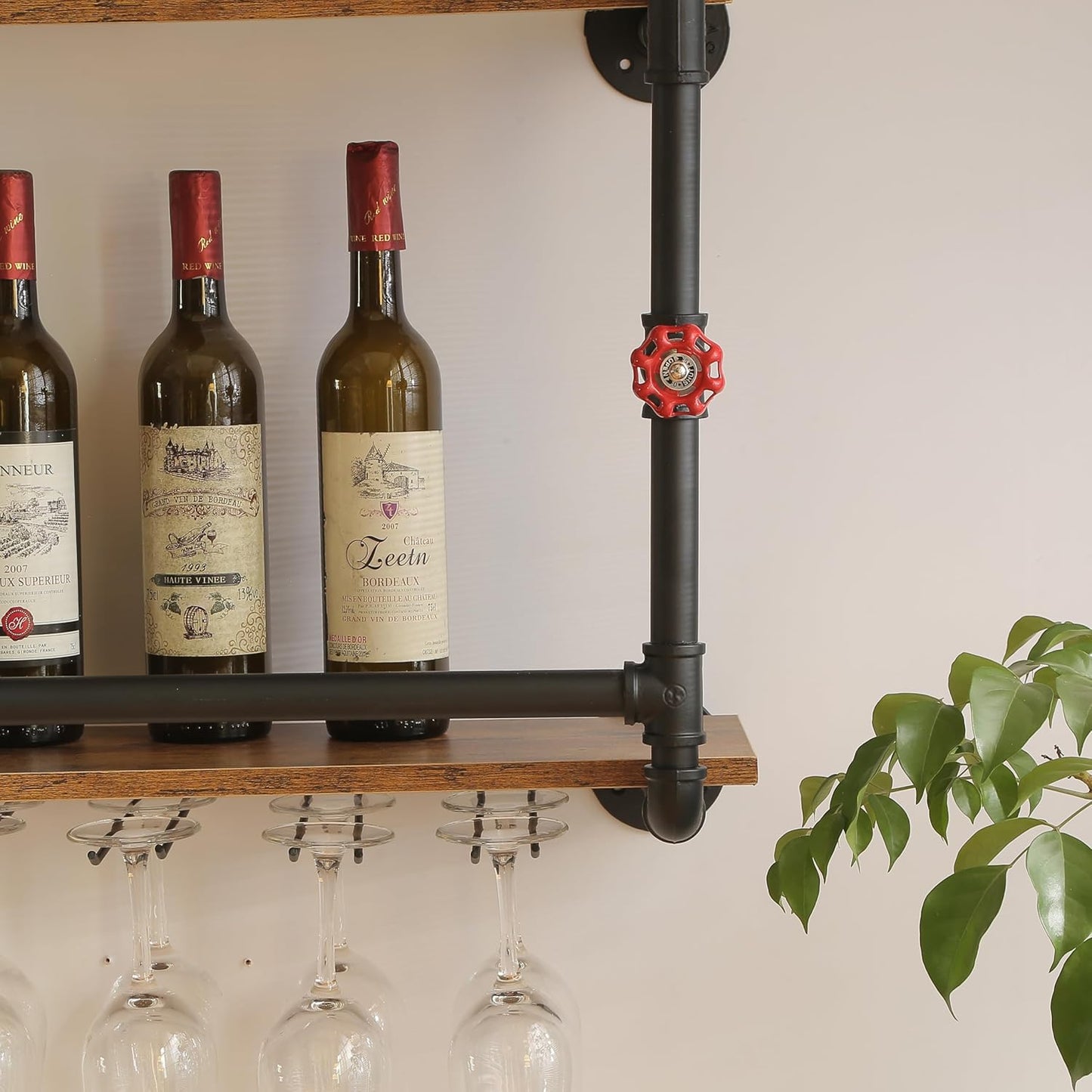 41 Inch Wine Rack Wall Mounted 2 Tier, Hanging Floating Bar Liquor Shelves with Glass Holder