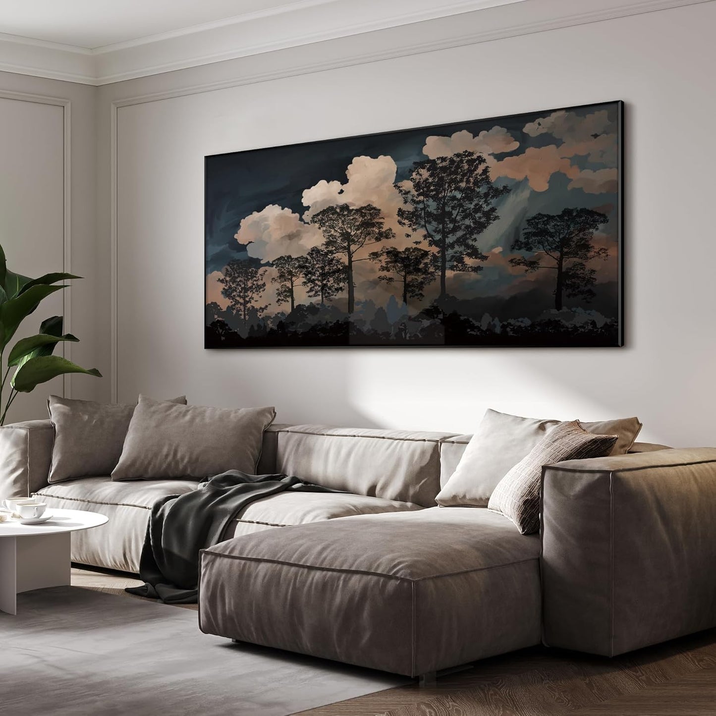 SIGNWIN 36"x72" Extra Large Framed Wall Art Silhouetted Trees at Dusk, Dramatic Forest and