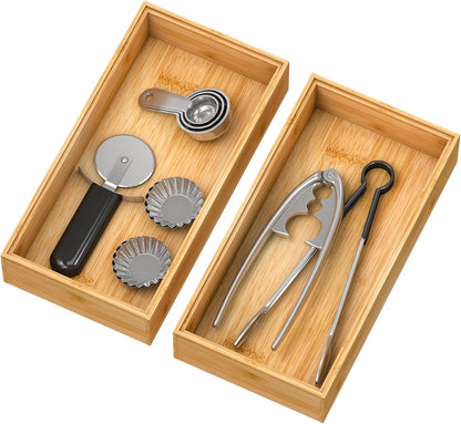 Bamboo Kitchen Drawer Organizer,Stackable Silverware Tray Utensil Organizer Cutlery Holder for