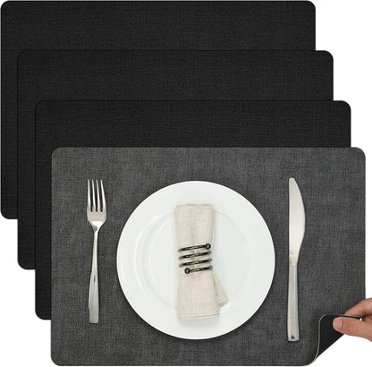 Myir JUN Dual Sided Faux Leather Place Mats Set of 4, Indoor & Outdoor Placemats - Non-Slip