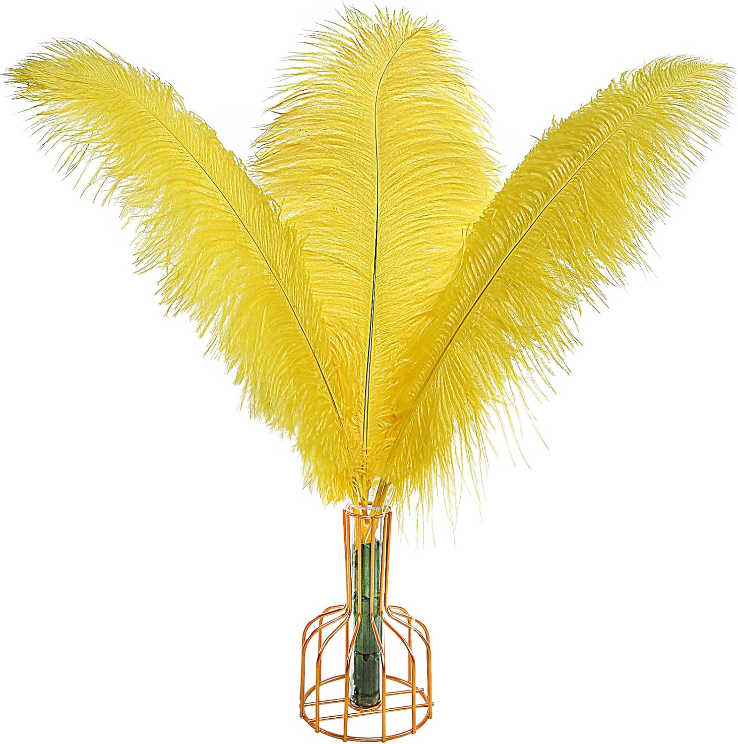THARAHT Yellow Ostrich Feathers 12pcs Large Natural Bulk 12-14Inch 30cm-35cm for Wedding Party