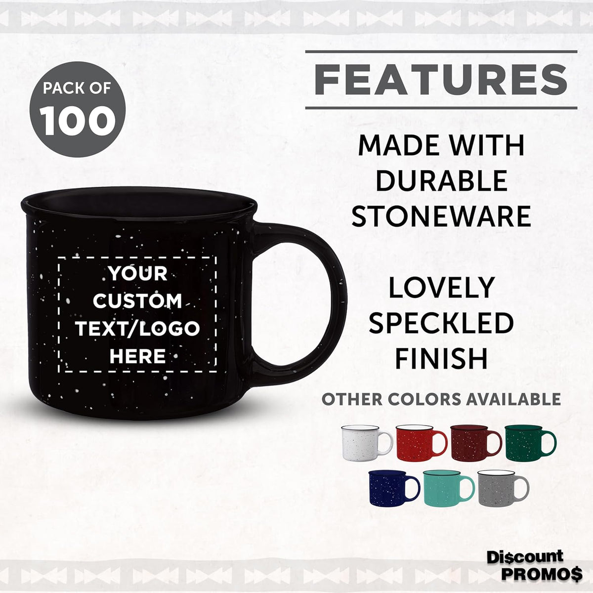 DISCOUNT PROMOS Custom Ceramic Campfire Coffee Mugs 13 oz. Set of 100, Personalized Bulk Pack