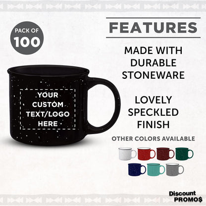 DISCOUNT PROMOS Custom Ceramic Campfire Coffee Mugs 13 oz. Set of 100, Personalized Bulk Pack