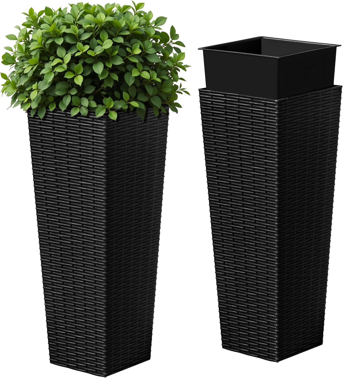 Devoko Resin Tall Planters for Outdoor Plants Set of 2, Large Taper Outdoor Planter Pots with 4
