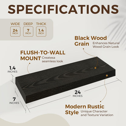 24 inch Floating Shelves Long Floating Shelves for Wall Large Wall Mounted Shelves with Invisible