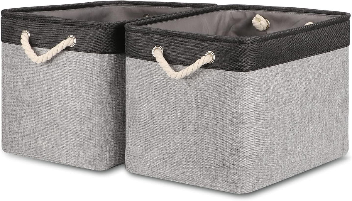Bidtakay Fabric Storage Baskets with Handles [2-Pack] Large Canvas Organizer 16" X 11.8" X 11.8"