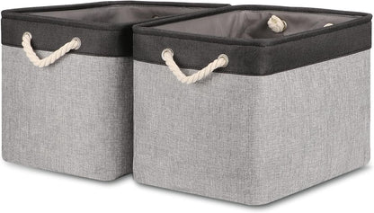 Bidtakay Fabric Storage Baskets with Handles [2-Pack] Large Canvas Organizer 16" X 11.8" X 11.8"