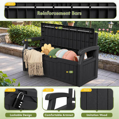 Greesum 80 Gallon Storage Bench Outdoor Deck Box with Armrest, Patio Furniture,Lockable, Waterproof