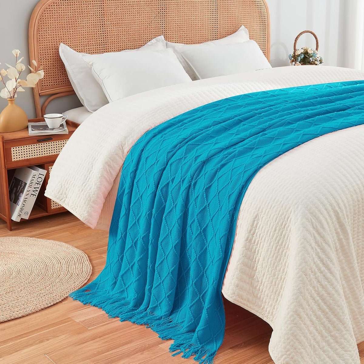 inhand Teal Throw Blanket for Couch and Bed, Soft Living Room Home Decor Knitted Blanket with