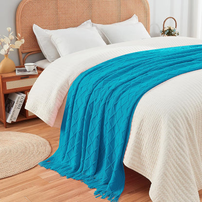 inhand Teal Throw Blanket for Couch and Bed, Soft Living Room Home Decor Knitted Blanket with