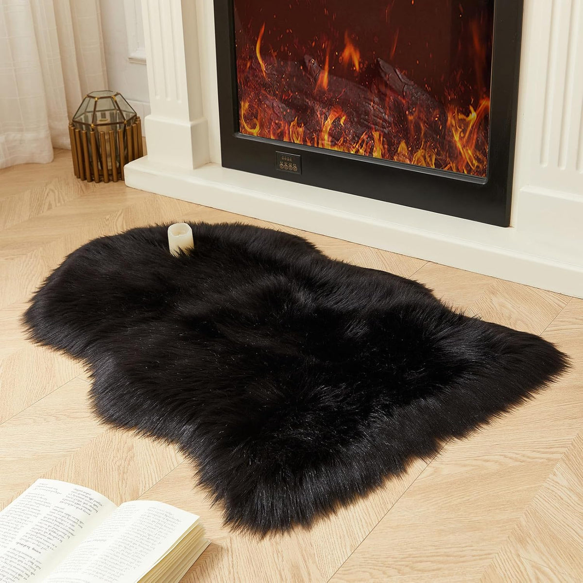 AMTOVO Faux Fur Rug, Black Small Area Rug, Fluffy Sheepskin Rug, Fuzzy Ultra Soft 2 x 3 ft Shag