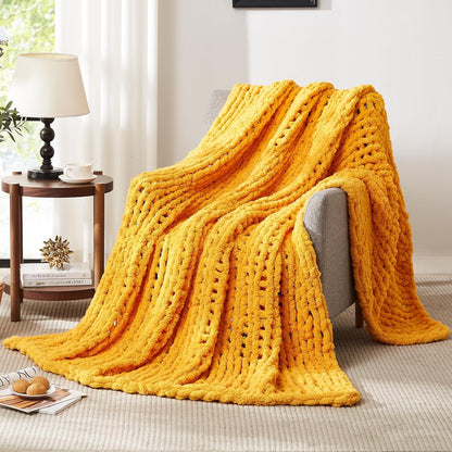 L'AGRATY Chunky Knit Throw Blanket - 40x50: 100% Hand-Knitted Chenile Crochet Blanket For Home