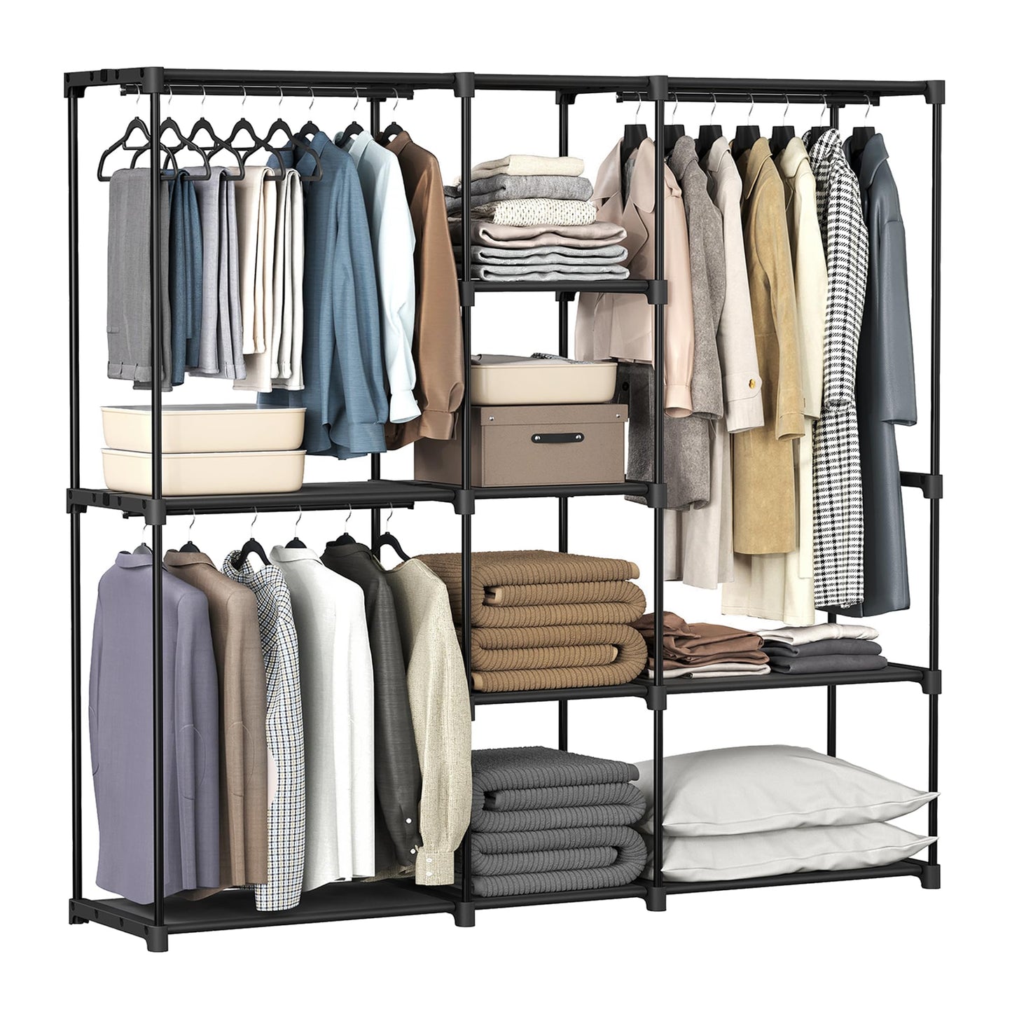 SONGMICS Portable Closet, Freestanding Closet Organizer, Clothes Rack with Shelves, Hanging Rods