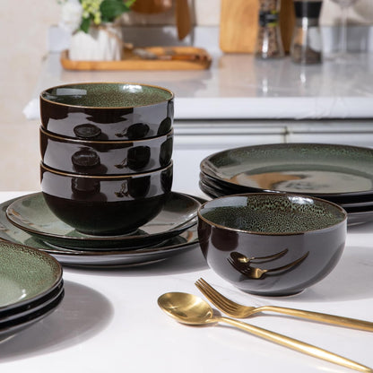LERATIO Ceramic Dinnerware Sets for 8,Stoneware Plates and Bowls Sets,Handmade Reactive Glaze