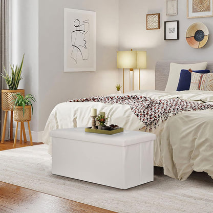 SUPER DEAL Folding Storage Ottoman Bench, Waterproof Faux Leather Ottoman Padded Seat Footrest