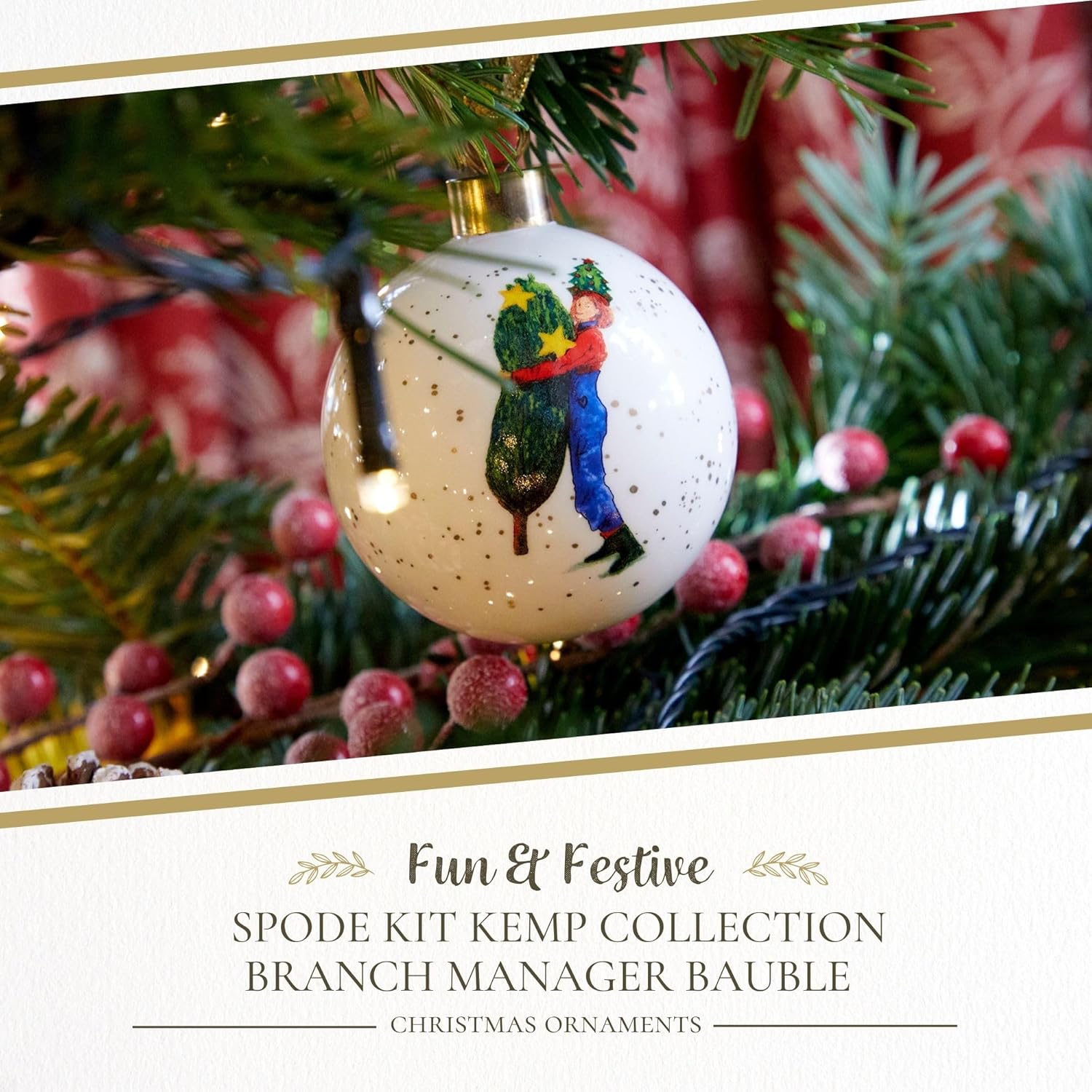 Spode Kit Kemp Christmas Ornament - Doodles Branch Manager - Fine China Whimsical Festive Keepsake